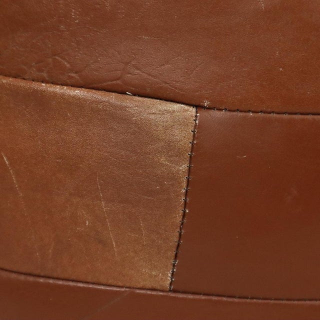 Textile Vintage Round Faux Leather Ottoman, 1970s For Sale - Image 7 of 14
