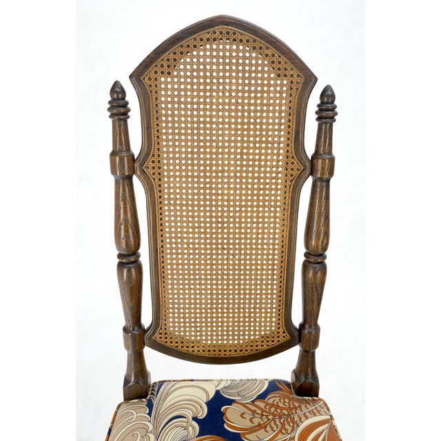Mid 20th Century Set of 4 Bright floral Upholstery Cane Backs Turned Oak Legs Dining Chairs MINT! For Sale - Image 5 of 15