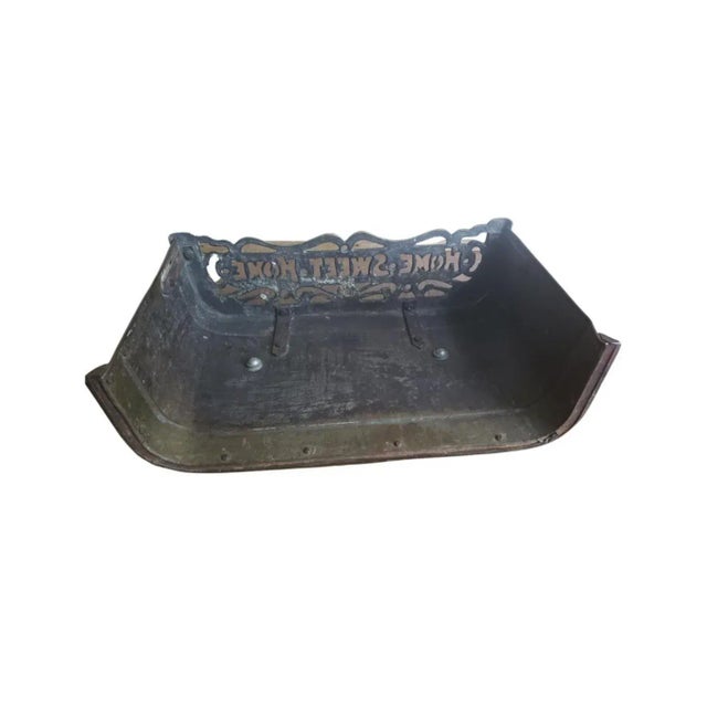 Brass 1920s "Home Sweet Home" Solid Brass Fireplace Fender and Fireplace Dogs Set- 3 Pieces For Sale - Image 8 of 11