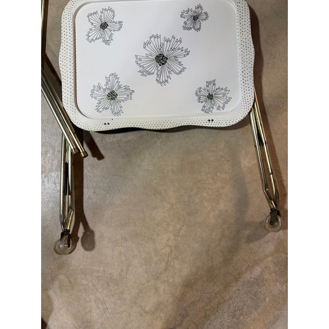 Vintage Mid-Century Modern Starburst Metal Folding Tv Trays With Rolling Stand-Set of Four For Sale - Image 13 of 13