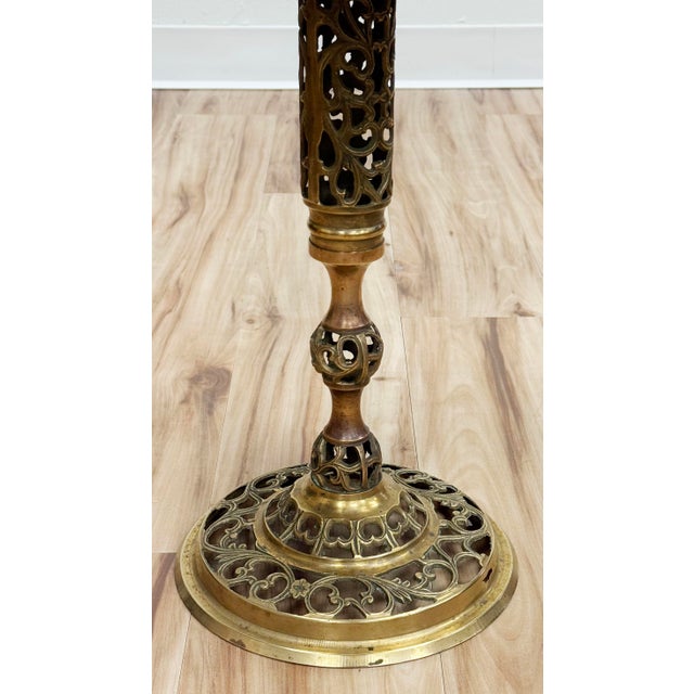 Vintage French Style Round Marble Top Brass Filigree Table For Sale In Kansas City - Image 6 of 6
