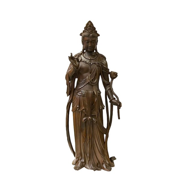 Chinese Brown Guan Yin Tara Bodhisattva Avalokitesvara Wood Statue For Sale - Image 9 of 9
