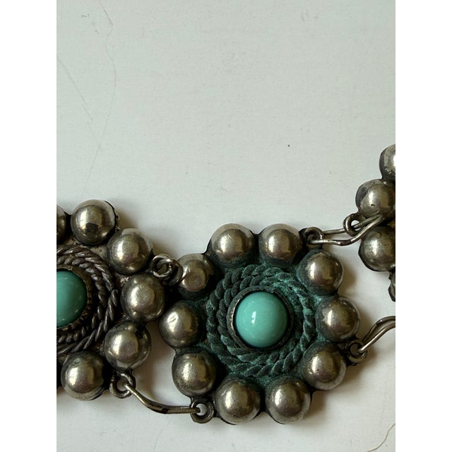 Mexican 1970s Mexican Sterling Silver & Turquoise Concho Belt For Sale - Image 3 of 8