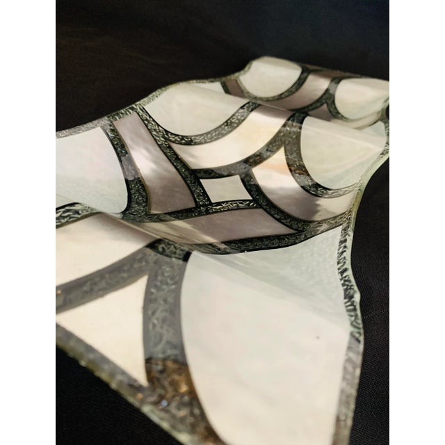 Geometric Design Silver on Glass Elongated Serving Dish ~ This marvelous mid-century modern tray features a beautiful...