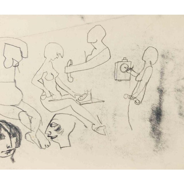 Mino Maccari, Figures, 1965, Charcoal For Sale - Image 3 of 3