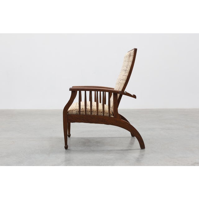 1920s Arts & Craft Oak Armchair with Spindle Sides and Tweed Upholstery, Belgium, 1920s For Sale - Image 5 of 18