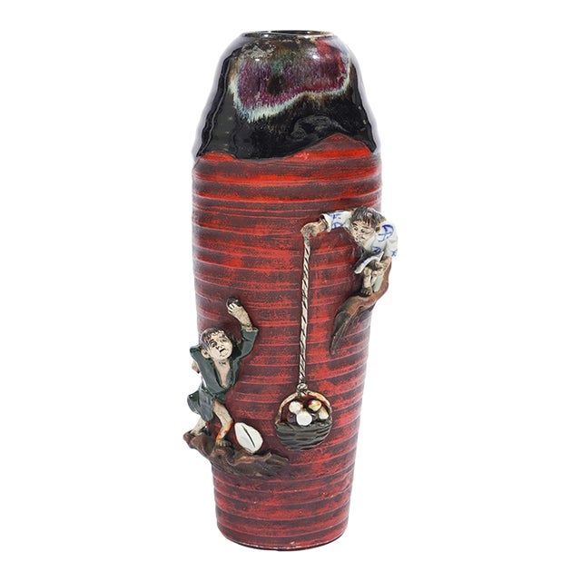 Japanese Sumida Gawa Ceramic Vase, C. 1900 For Sale