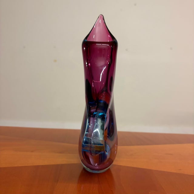 Sommerso Murano Art Glass Pitcher/Vase, Attributed to Flavio Poli - Pink & Blue For Sale - Image 10 of 13