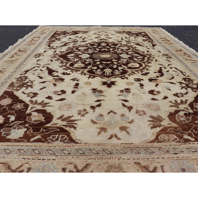 Vintage Oushak Rug With Intricate Medallion in Brown and Ivory 4'8 X 7'2 For Sale In Atlanta - Image 6 of 14