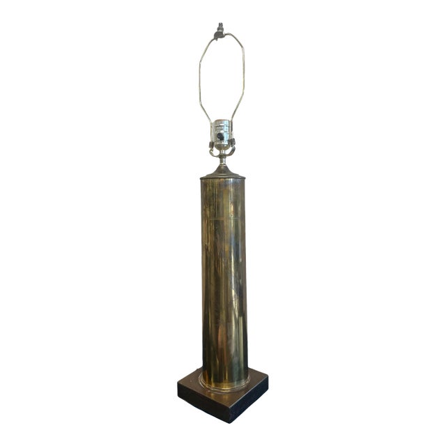 Mid 20th Century Trench Art Style - Artillery Shell Lamp With Square Brass Base For Sale