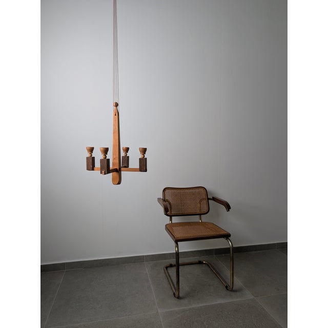 Art Deco Danish Wooden Candle Chandelier, 1970s For Sale - Image 9 of 17