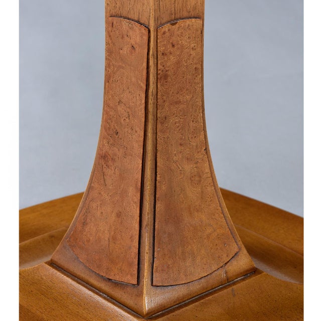 Drexel Drexel Eastrend Pecan and Burl Biedermeier Style Pedestal Cocktail Side Table For Sale - Image 4 of 14