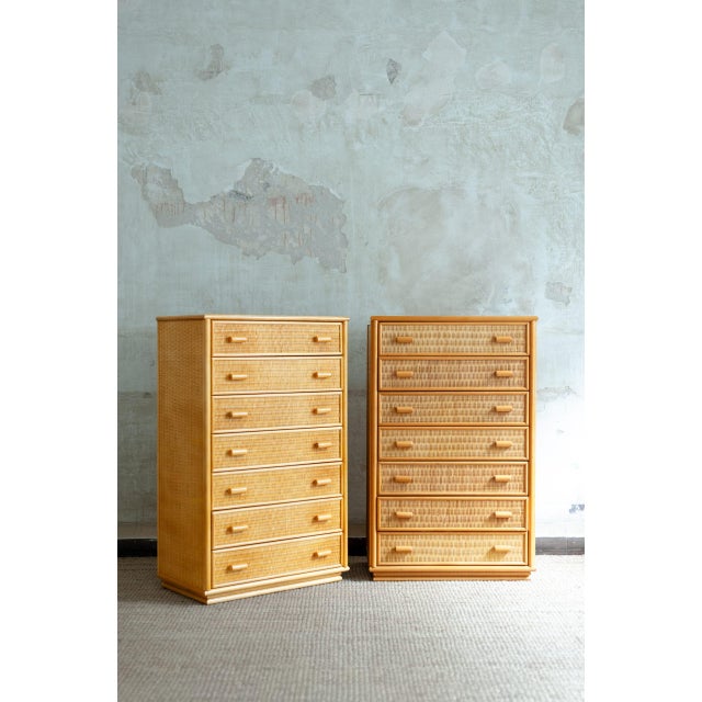 Bamboo and Wood Tallboys, Set of 2 For Sale - Image 10 of 10