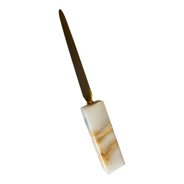 Vintage Letter/Envelope Opener With Marble Handle For Sale
