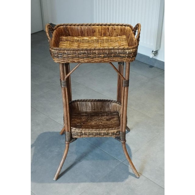Brown Antique Wicker Side Table, 1890s For Sale - Image 8 of 18