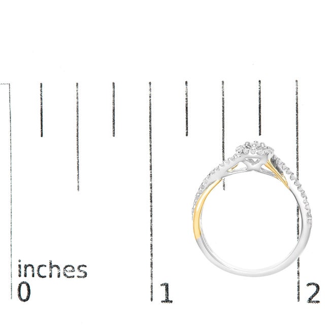 Metal 14K Yellow Gold Plated .925 Sterling Silver 1/4 Cttw Diamond Bypass and Halo Promise Ring (I-J Color ES13 For Sale - Image 7 of 7