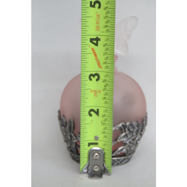 Pink Frosted Glass Perfume Bottle Butterfly Stopper and Metal Filagree 4623b For Sale - Image 12 of 13