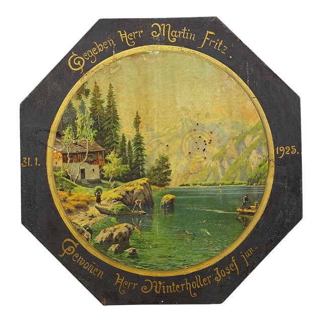 Antique Honor Target Landscape With Lake and Mountains, Germany 1925 For Sale