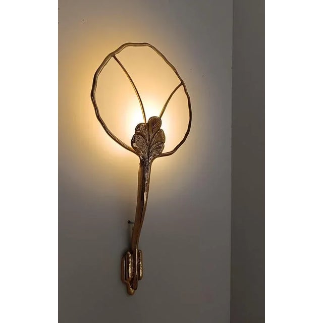 Large Italian Floral Sculptural Brass Wall Sconce, 1970s For Sale - Image 4 of 18