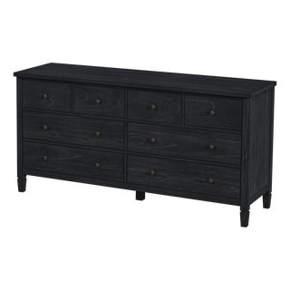 Flagstaff 64 in. W Rectangular Wood 8 Drawer Dresser, Black Cane For Sale