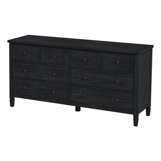Flagstaff 64 in. W Rectangular Wood 8 Drawer Dresser, Black Cane For Sale