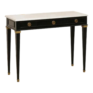 Mid 20th Century Slender French Black Console with Marble Top