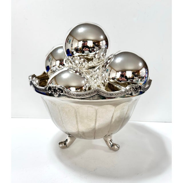 Vintage Silverplate Footed Centerpiece Bowl With Scalloped Floral Rim For Sale - Image 11 of 11