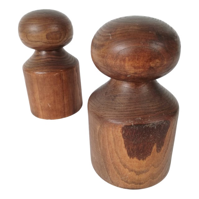 Vintage Alpine Bottles or Vases in Turned Ash Wood, 1960s, Set of 2 For Sale