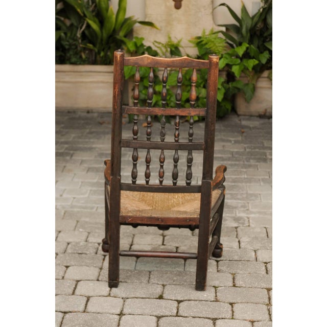 Wood English 1780s Oak William and Mary Style Open Arm Youth Chair with Rush Seat For Sale - Image 7 of 11