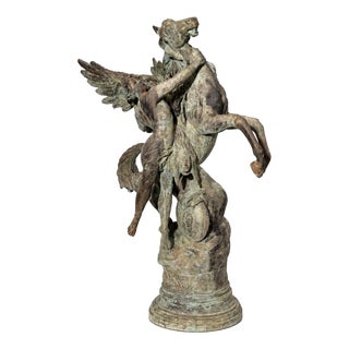 Large Bronze Pegasus & Winged Figure Sculpture For Sale