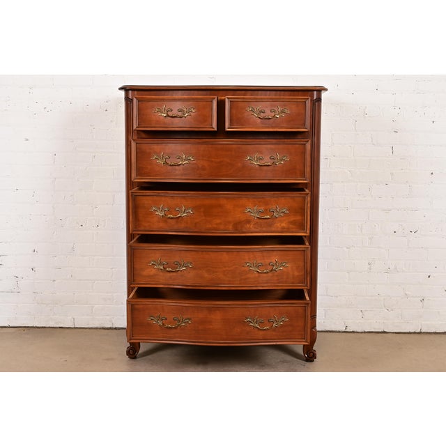 1980s 1980s Kindel Furniture French Provincial Louis XV Carved Cherry Wood Highboy Dresser For Sale - Image 5 of 13