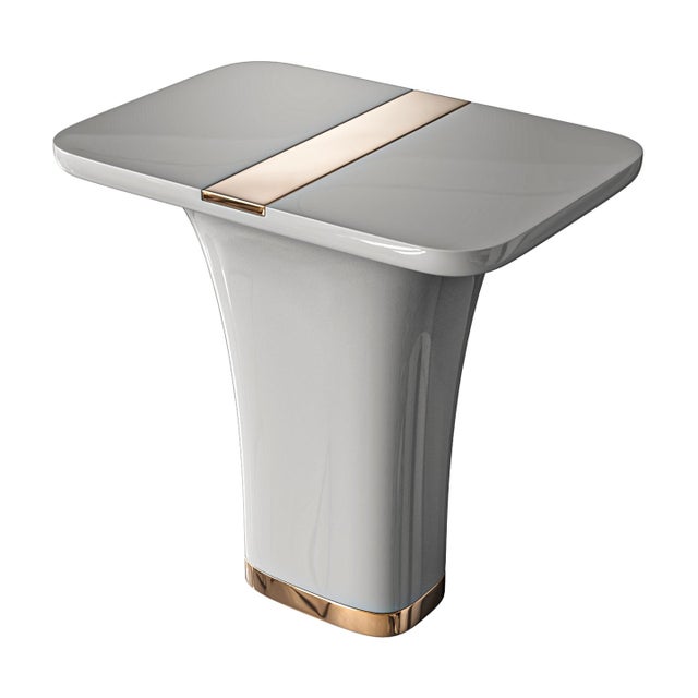 Metal "Perla" Side Table With Stainless Steel and Bronze Details, Handmade For Sale - Image 7 of 10