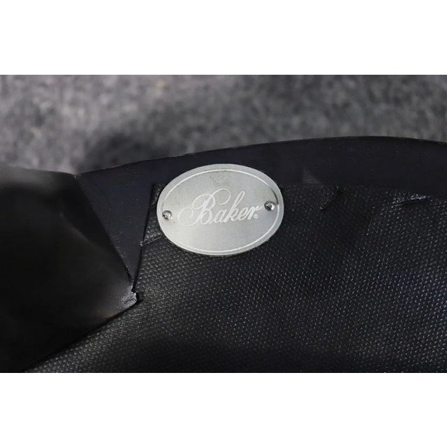 Textile Pair of Barbara Barry for Baker Round Vanity Stools With Leather Upholstery and Sculpted Wood Bases For Sale - Image 7 of 7