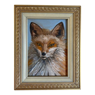 Original Impressionist Oil Painting Portrait of a Red Fox in Gold Frame For Sale