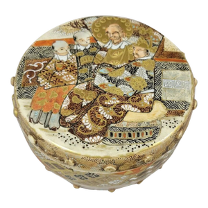 Japanese Drum-Form Satsuma Box Meji Era