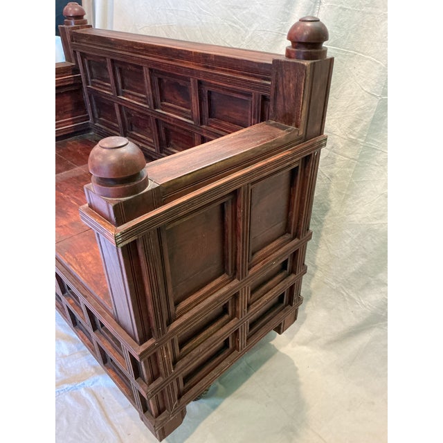 Antique Victorian Edwardian Revival Paneled Settle, Storage Settle, Monks Bench For Sale - Image 16 of 17