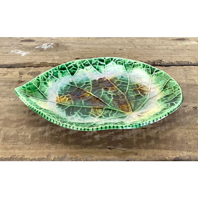 Vintage English Majolica Leaf Plate For Sale - Image 4 of 12