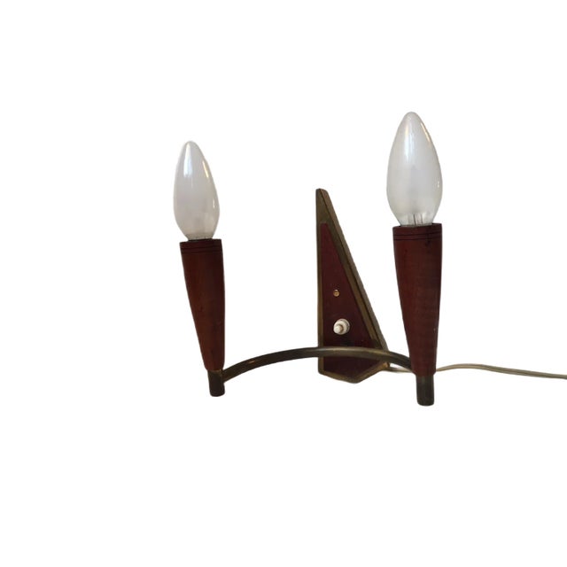 Mid-Century Danish Teak & Brass Double Sconce, 1950s For Sale