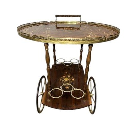 Vintage Italian Marquetry Bar/Tea or Server Cart With Inlaid Wood and Two Drop Leaves, Mid-Century For Sale - Image 16 of 17