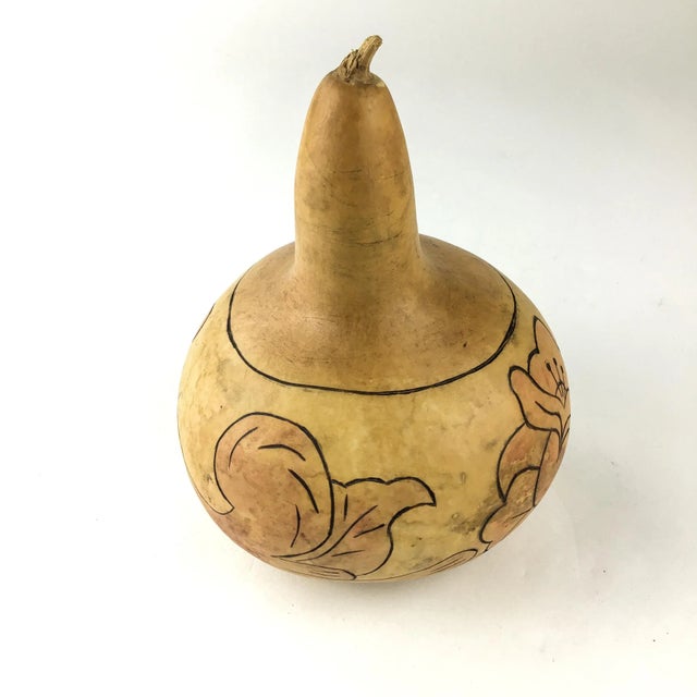 Hand Carved Floral Motifs Over Natural Dried Gourd For Sale - Image 12 of 12
