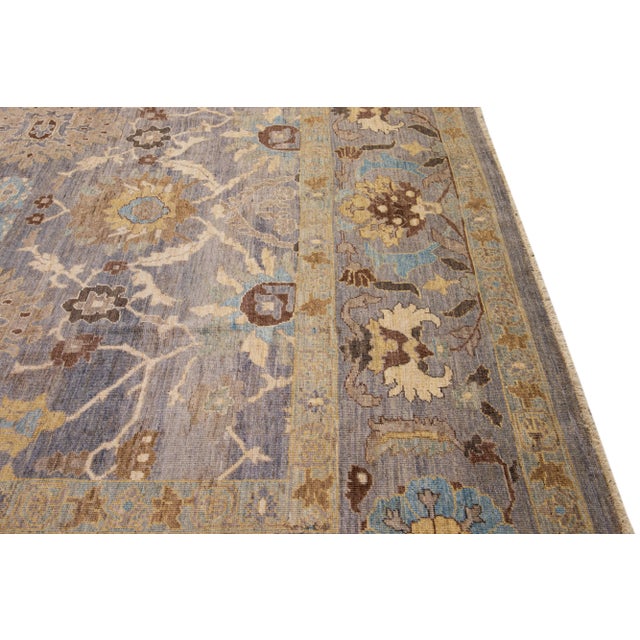 Gray Gray Modern Sultanabad Handmade Floral Motif Oversize Wool Rug For Sale - Image 8 of 10