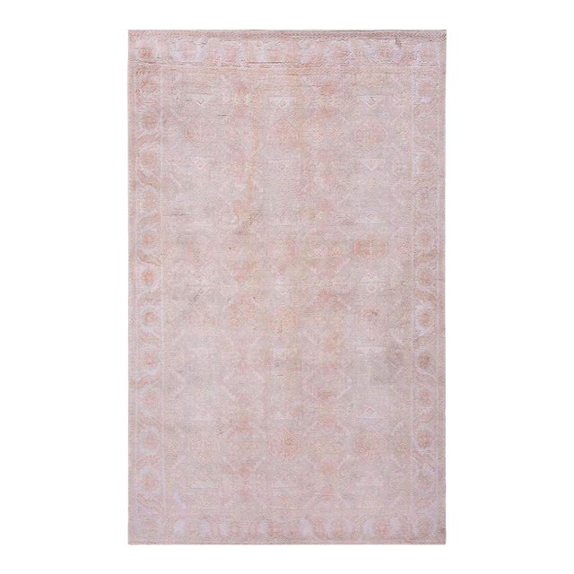1920s White Cream Geometric Antique Indian Agra Cotton Rug 4'0" X 6'6" Handknotted Carpet For Sale