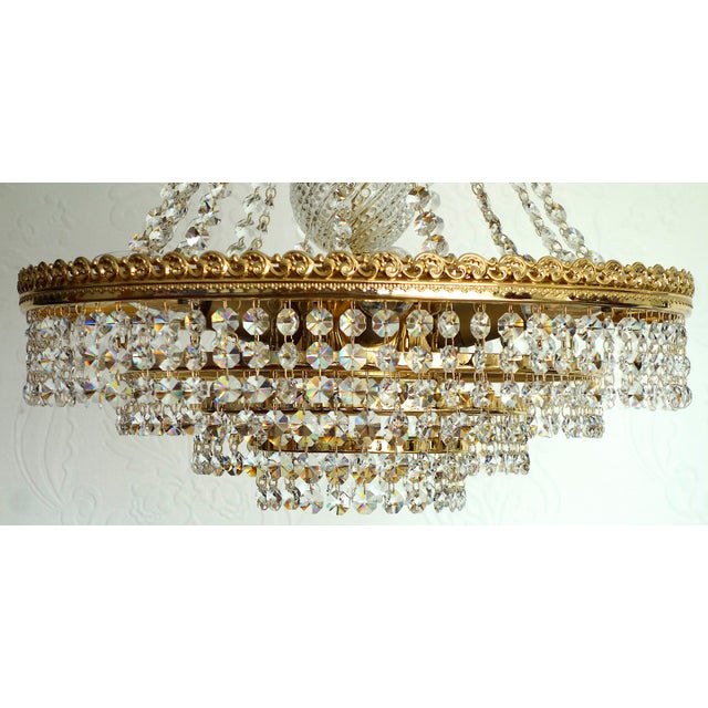 Brass, Lead Crystal and 24k Gold-Plated 5-Light Chandelier from Sölken Leuchten, 1970s For Sale - Image 6 of 14