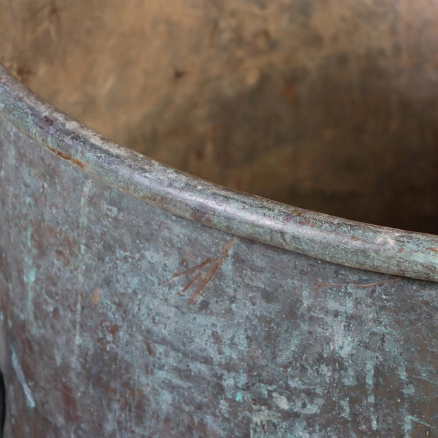 Rustic European Large French Copper Pot With Handles and a Verdigris Patina, C. 1910 For Sale - Image 3 of 7
