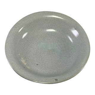 Antique Chinese Celadon Crackle Glaze Shallow Dish For Sale