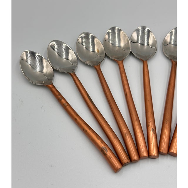 Industrial Vintage Coffee Dessert Espresso Demitasse Hand Crafted Copper Handle Spoon Set For Sale - Image 3 of 5