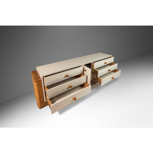 Mid-Century Modern Boho Chic Unique Long Dresser / Case Piece / Sideboard With Rattan Base, C. 1980s For Sale - Image 4 of 12