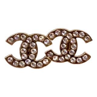 Chanel Vintage Gold CC Pale Pink Crystal Piercing Earrings, A Pair For Sale