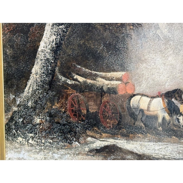 19th Century Christian Adolph Schroeder Oil on Canvas of Carriage or Sleigh Pulled by Horses For Sale - Image 4 of 8