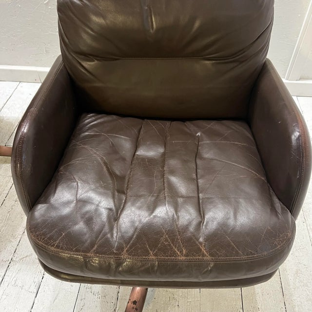 Brown Brown Leather and Brass Propeller Base Arm Chairs by Mueller Furniture For Sale - Image 8 of 12